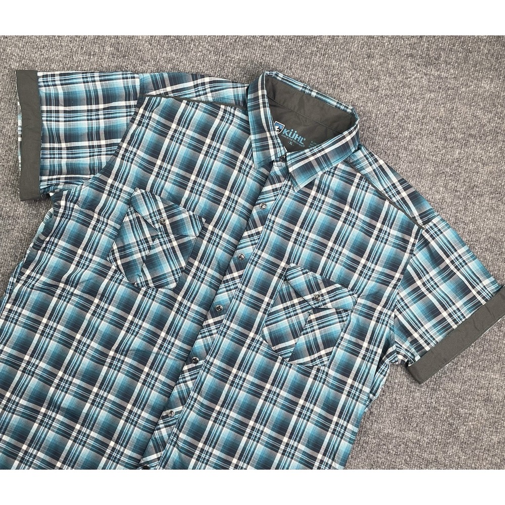 Kuhl Konquer Performance Shirt Men's XL Pearl Snap Button Up Blue Outdoor